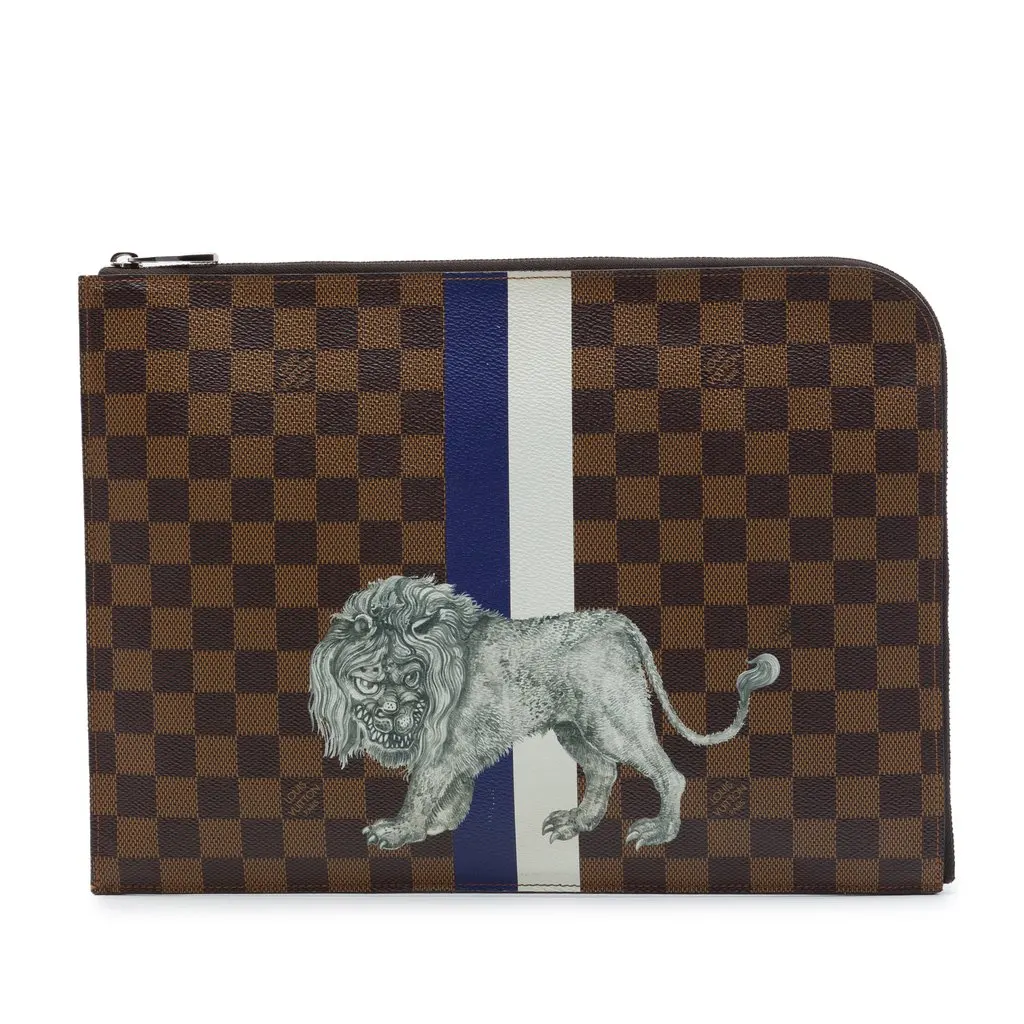Louis Vuitton Chapman Brothers Savane Damier Ebene Lion Pochette Jour GM Brown Canvas Very good - Front View