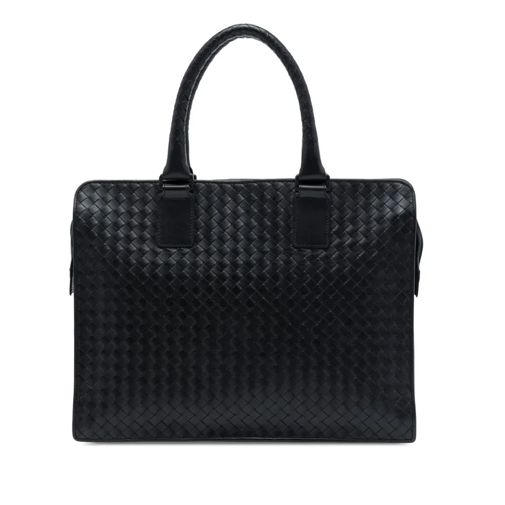 Bottega Veneta Nappa Intrecciato Business Bag Black Leather Good - Front View