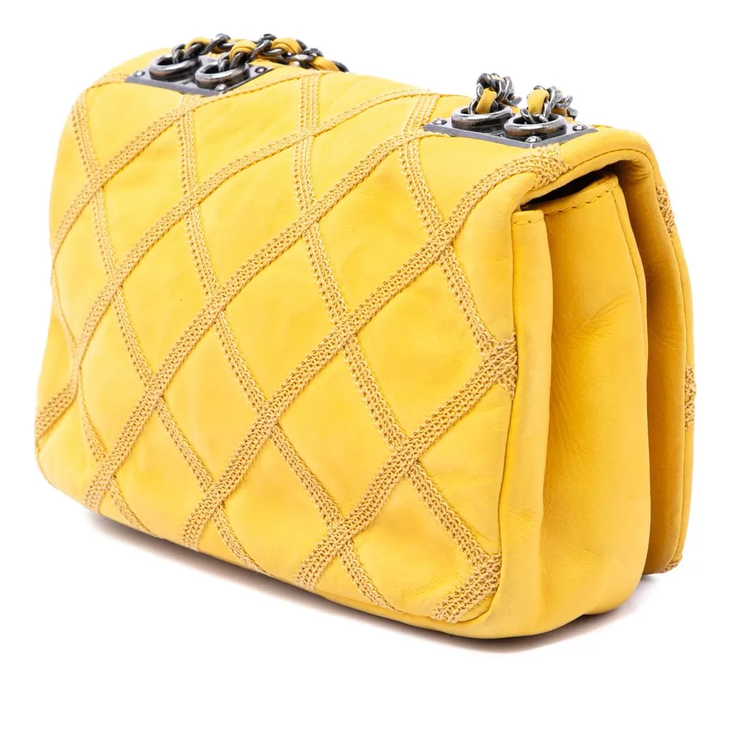 Chanel CC Iridescent Calfskin Diamond Stitch Flap Yellow Leather Very good - Back View