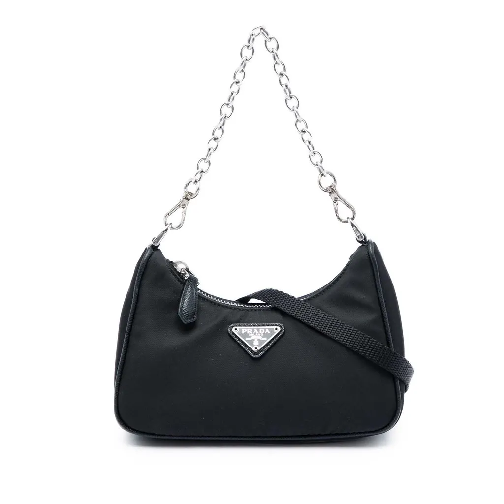 Prada Mini Saffiano Trimmed Tessuto Re Edition 2005 Satchel Black Polyamide Very good - Front View