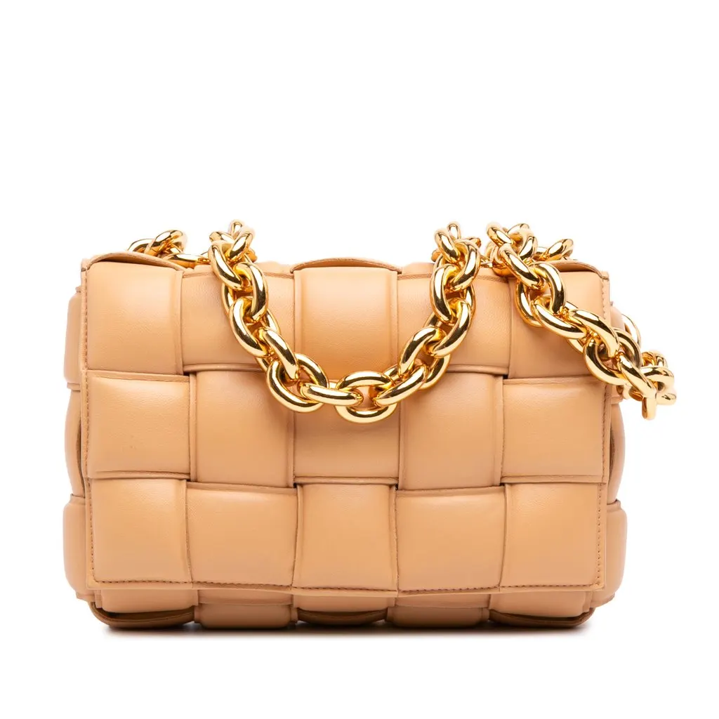 Bottega Veneta Nappa Intrecciato Padded Chain Cassette Satchel Beige Leather Very good - Front View