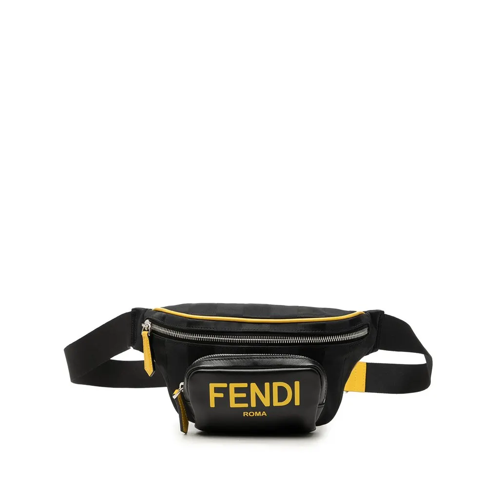 Fendi Nylon and Leather Logo Belt Bag Black Very good - Front View