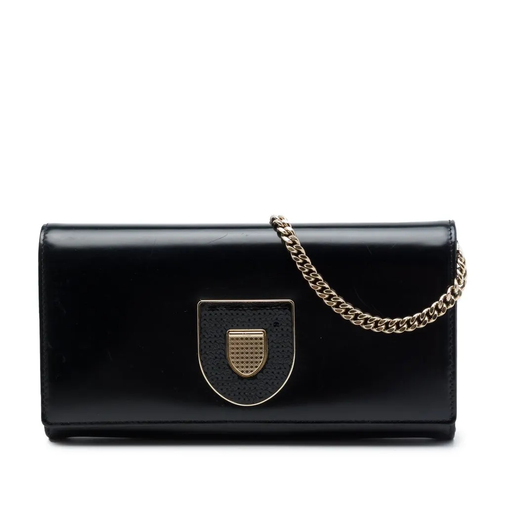 Dior Leather Sequin Diorama Wallet On Chain Black Leather Very good - Front View