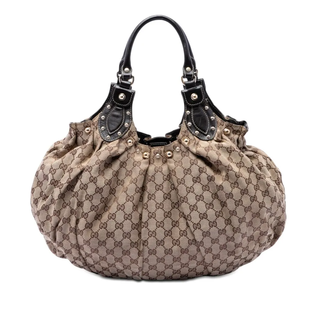 Gucci GG Canvas Studded Pelham Hobo Bag Beige Very good - Front View