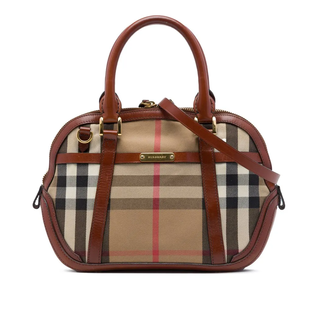 Burberry Small Leather Trimmed House Check Canvas Bridle Orchard Satchel Brown Canvas Very good - Front View