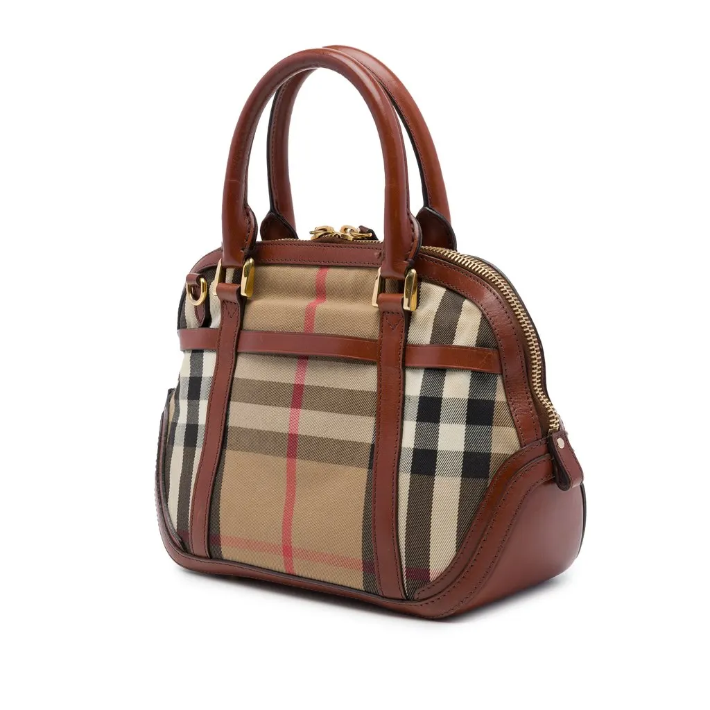 Burberry Small Leather Trimmed House Check Canvas Bridle Orchard Satchel Brown Canvas Very good - Back View