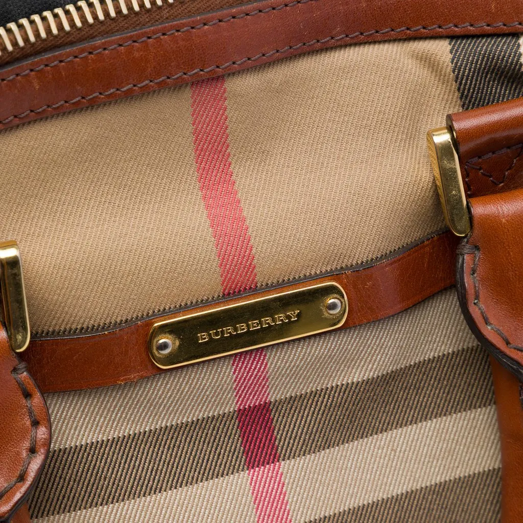 Burberry Small Leather Trimmed House Check Canvas Bridle Orchard Satchel Brown Canvas Very good - Box View