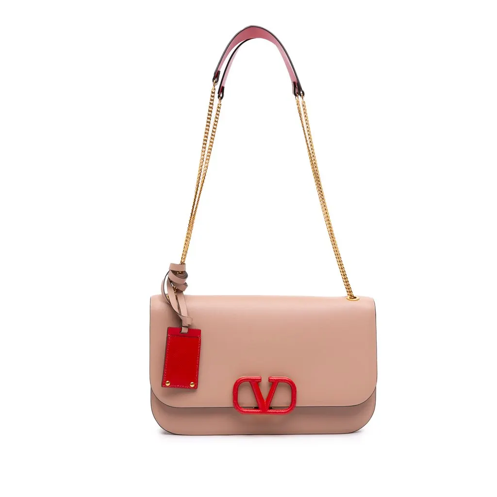 Valentino Medium Leather VLock Shoulder Bag Brown Leather Very good - Front View