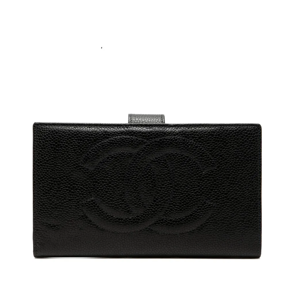 Chanel CC Caviar French Long Wallet Black Leather Very good - Front View