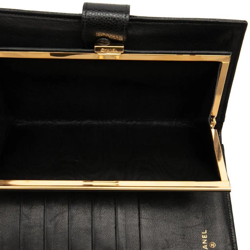 Chanel CC Caviar French Long Wallet Black Leather Very good - Model View