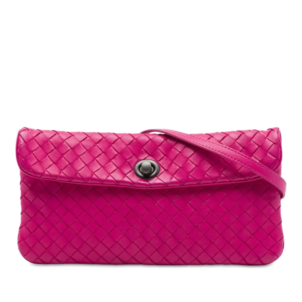 Bottega Veneta Mini Nappa Intrecciato Turn Lock Crossbody Pink Leather Very good - Front View