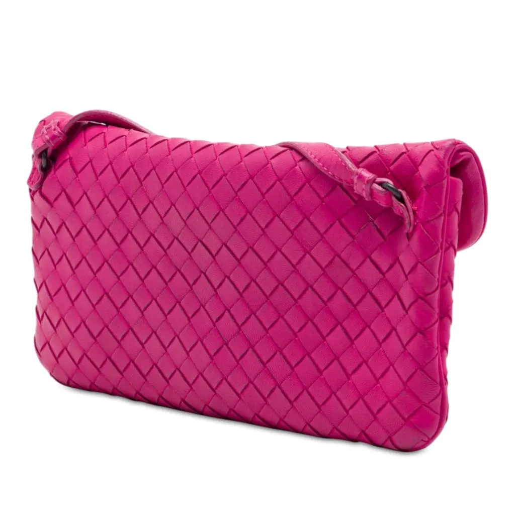 Bottega Veneta Mini Nappa Intrecciato Turn Lock Crossbody Pink Leather Very good - Back View