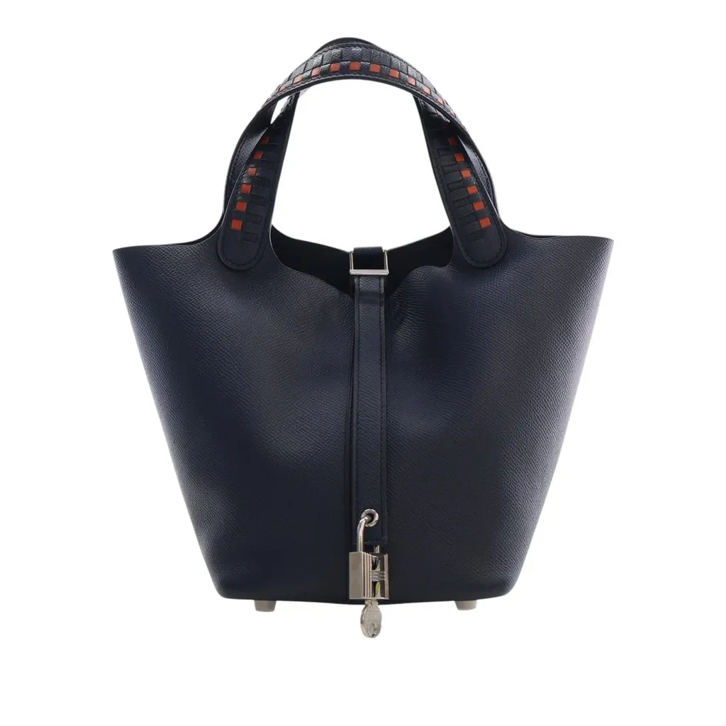 Hermès Epsom Tressage Picotin Lock 18 Blue Leather Very good - Front View