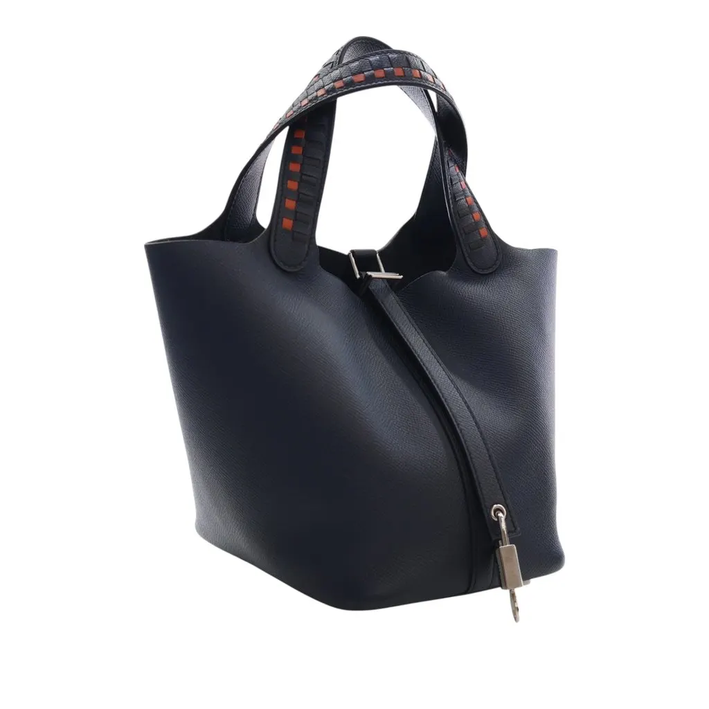 Hermès Epsom Tressage Picotin Lock 18 Blue Leather Very good - Back View