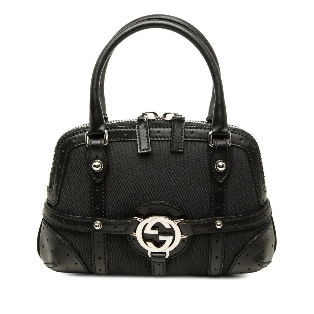 Gucci Canvas Reins Handbag Black Canvas Good - Front View