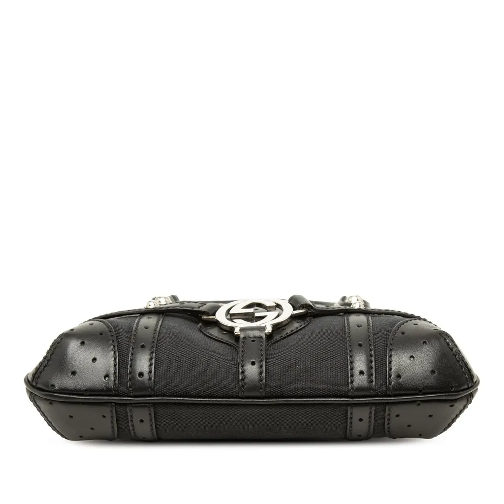 Gucci Canvas Reins Handbag Black Canvas Good - Inside View
