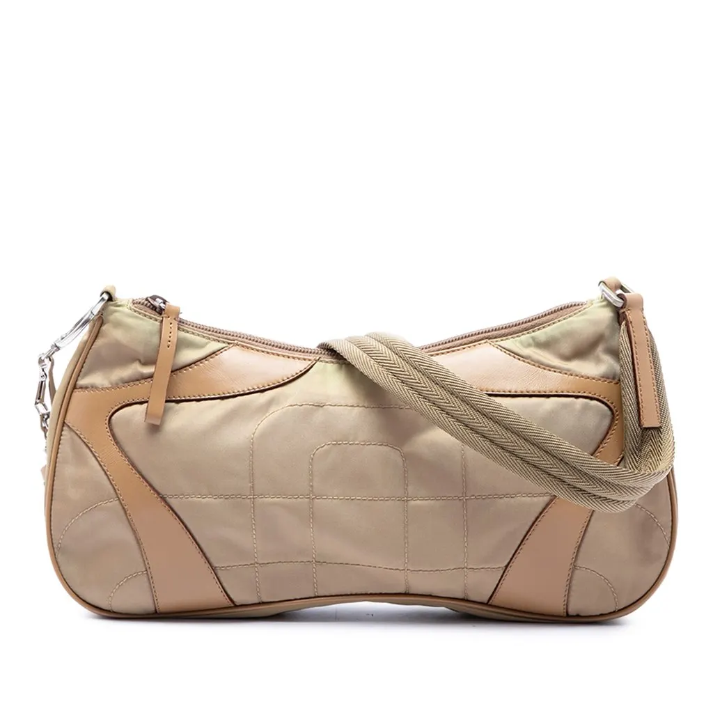 Prada Vitello Drive Trimmed Tessuto Shoulder Bag Beige Polyamide Good - Front View