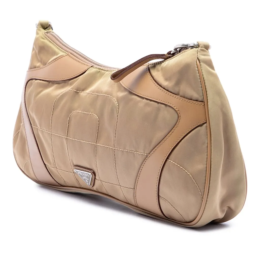 Prada Vitello Drive Trimmed Tessuto Shoulder Bag Beige Polyamide Good - Back View