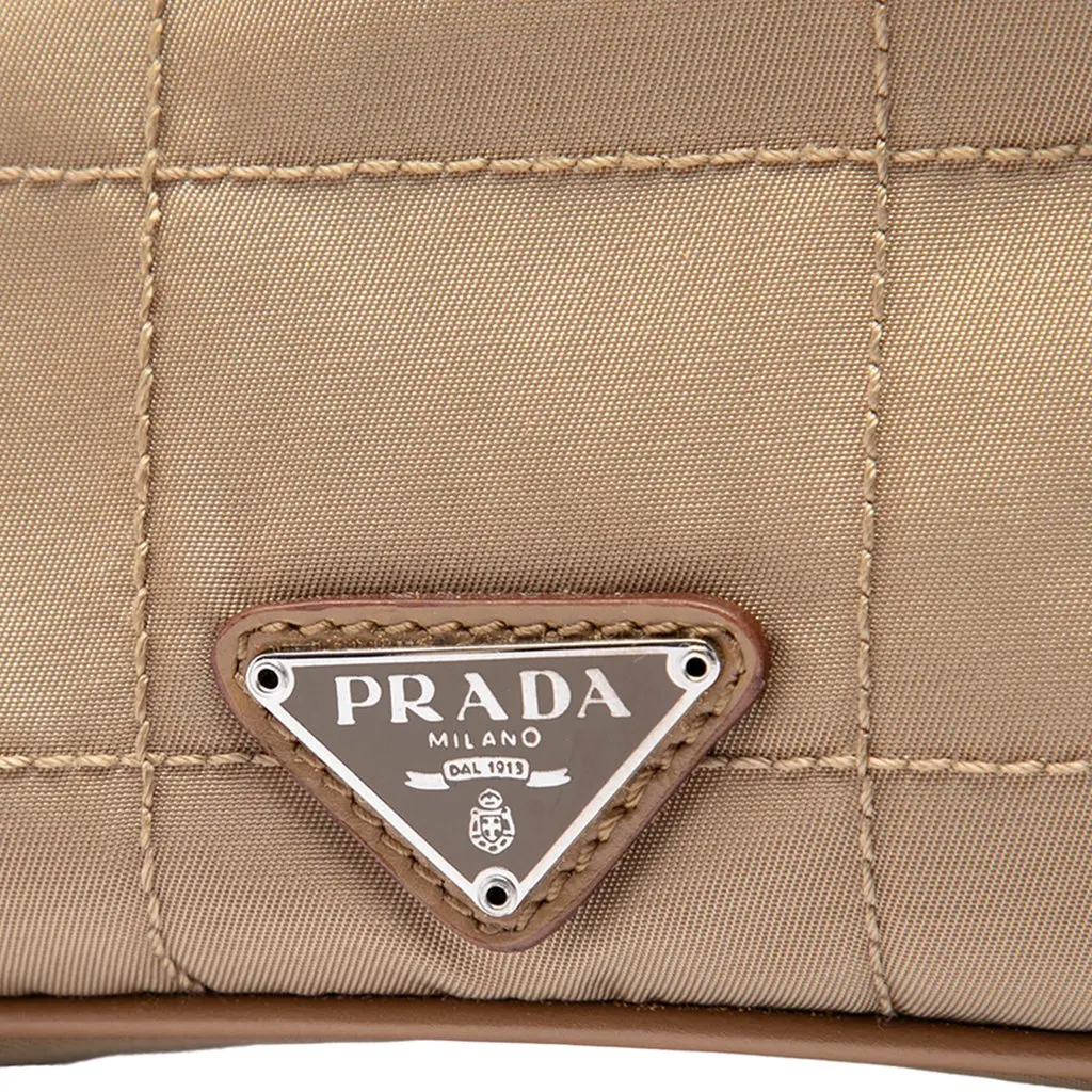 Prada Vitello Drive Trimmed Tessuto Shoulder Bag Beige Polyamide Good - Box View