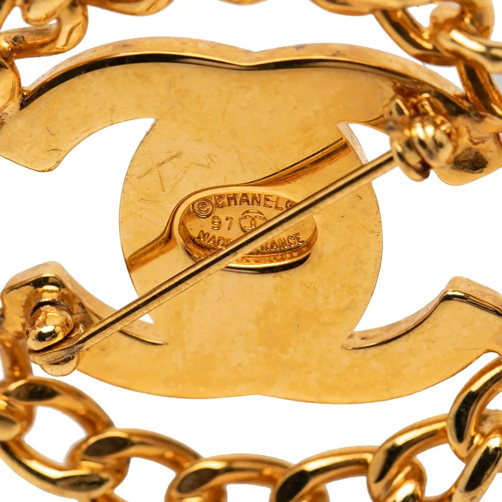 Chanel Gold Plated CC Turnlock Chain Brooch Gold Metal Very good - Inside View
