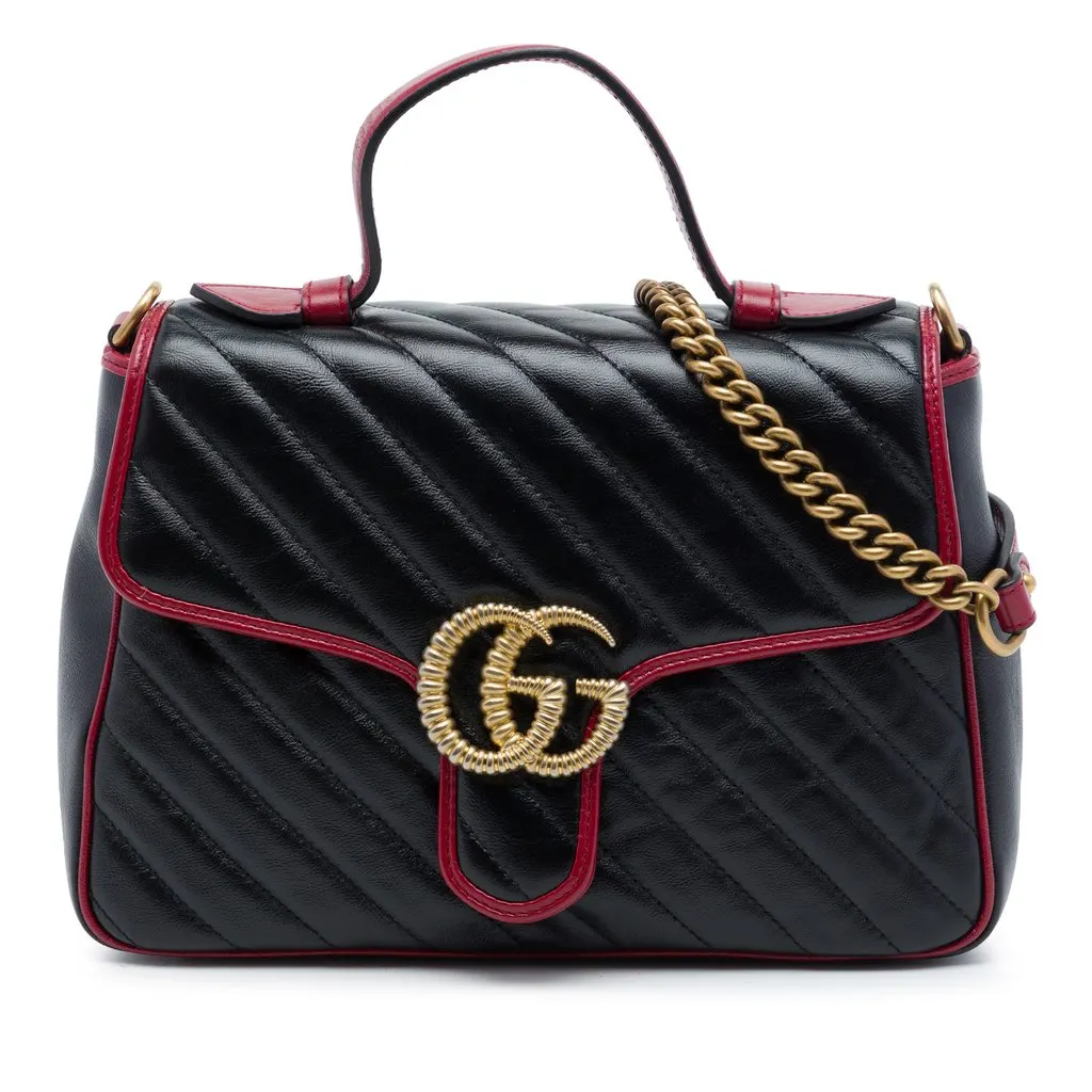 Gucci Small GG Marmont Matelasse Leather Torchon Top Handle Bag Black Leather Very good - Front View