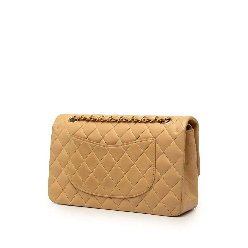 Chanel Medium Classic Lambskin Double Flap Beige Leather Very good - Back View