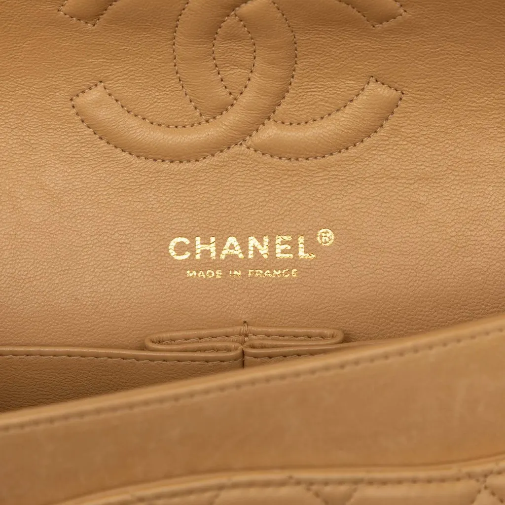 Chanel Medium Classic Lambskin Double Flap Beige Leather Very good - Box View