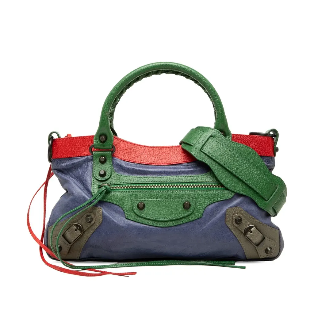 Balenciaga Multicolor Lambskin Motocross Classic First Satchel Purple Leather Very good - Front View