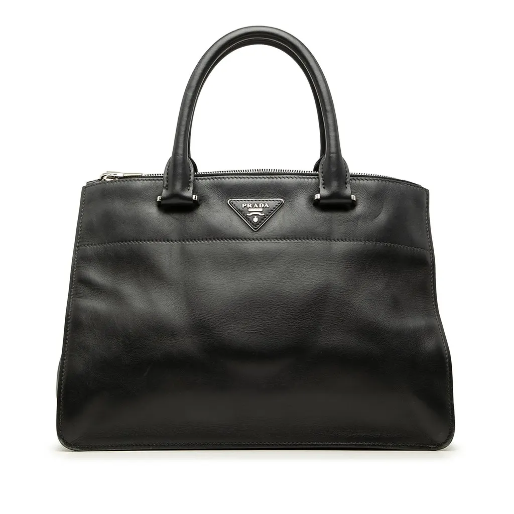 Prada City Calf Twin Pocket Satchel Black Large Leather