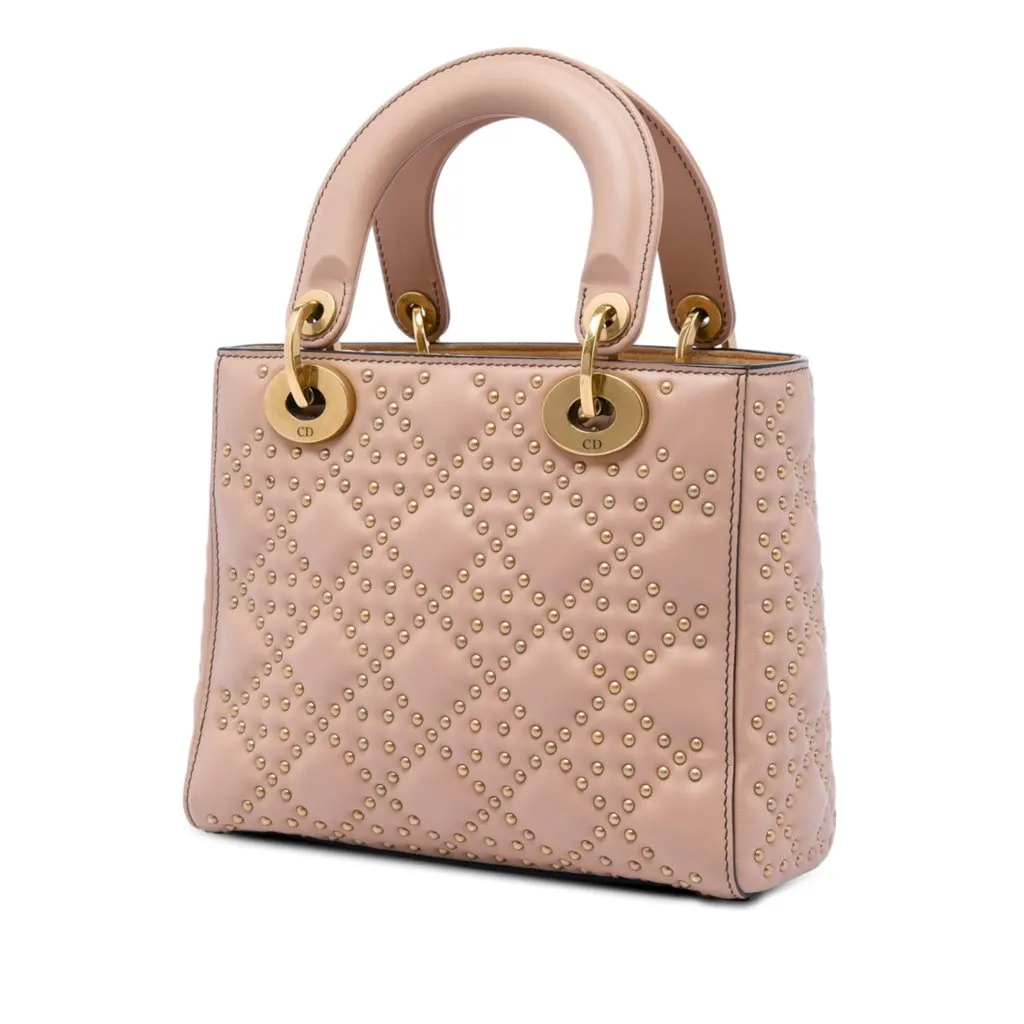 Dior Small Lambskin Cannage Studded Supple Lady Dior Pink Leather Very good - Back View