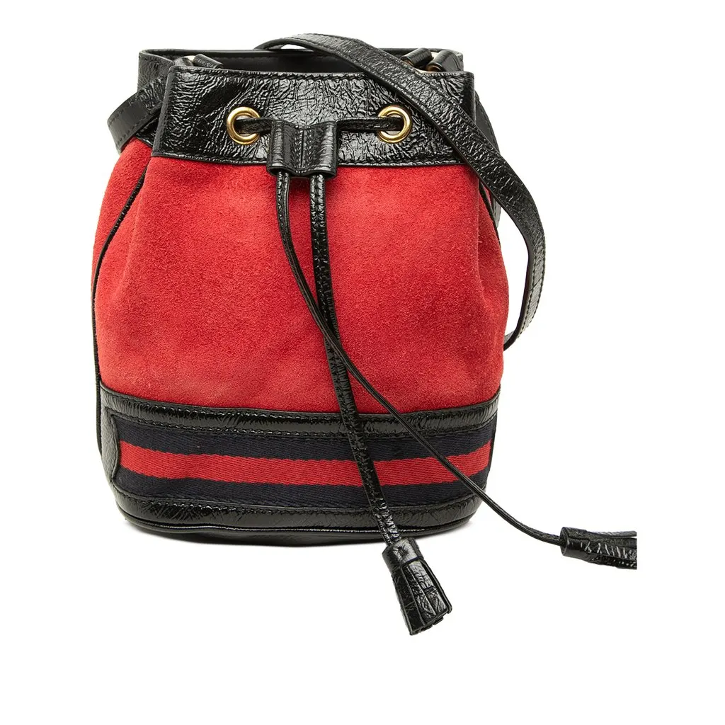 Gucci Mini Suede and Patent Web Ophidia Bucket Bag Red Suede Very good - Front View