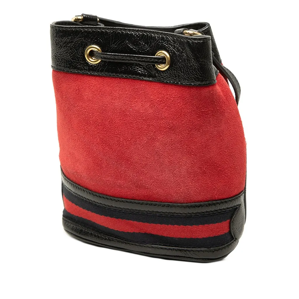 Gucci Mini Suede and Patent Web Ophidia Bucket Bag Red Suede Very good - Back View