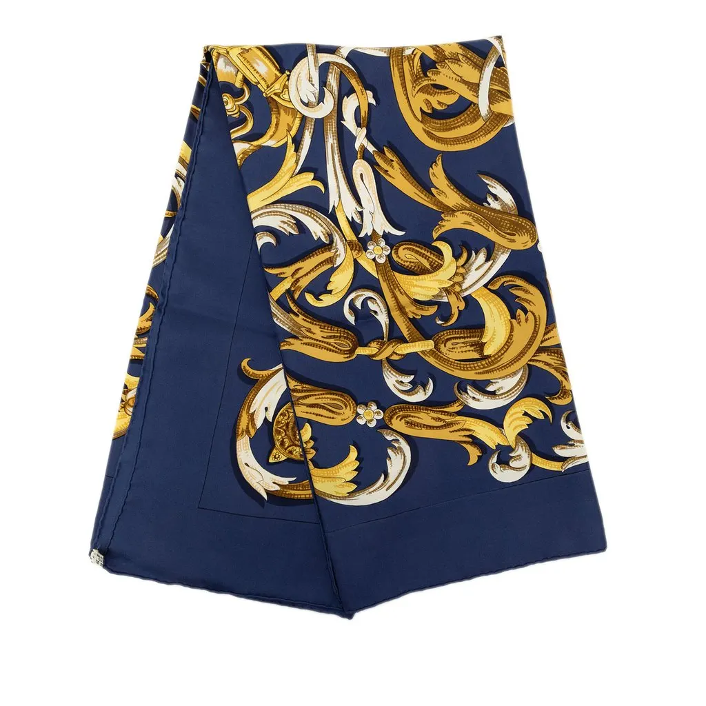 Hermès Le Mors A La Conetable Silk Scarf 90 Blue Silk Very good - Front View