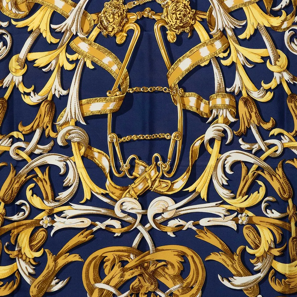 Hermès Le Mors A La Conetable Silk Scarf 90 Blue Silk Very good - Back View