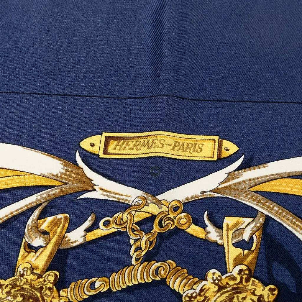 Hermès Le Mors A La Conetable Silk Scarf 90 Blue Silk Very good - Box View