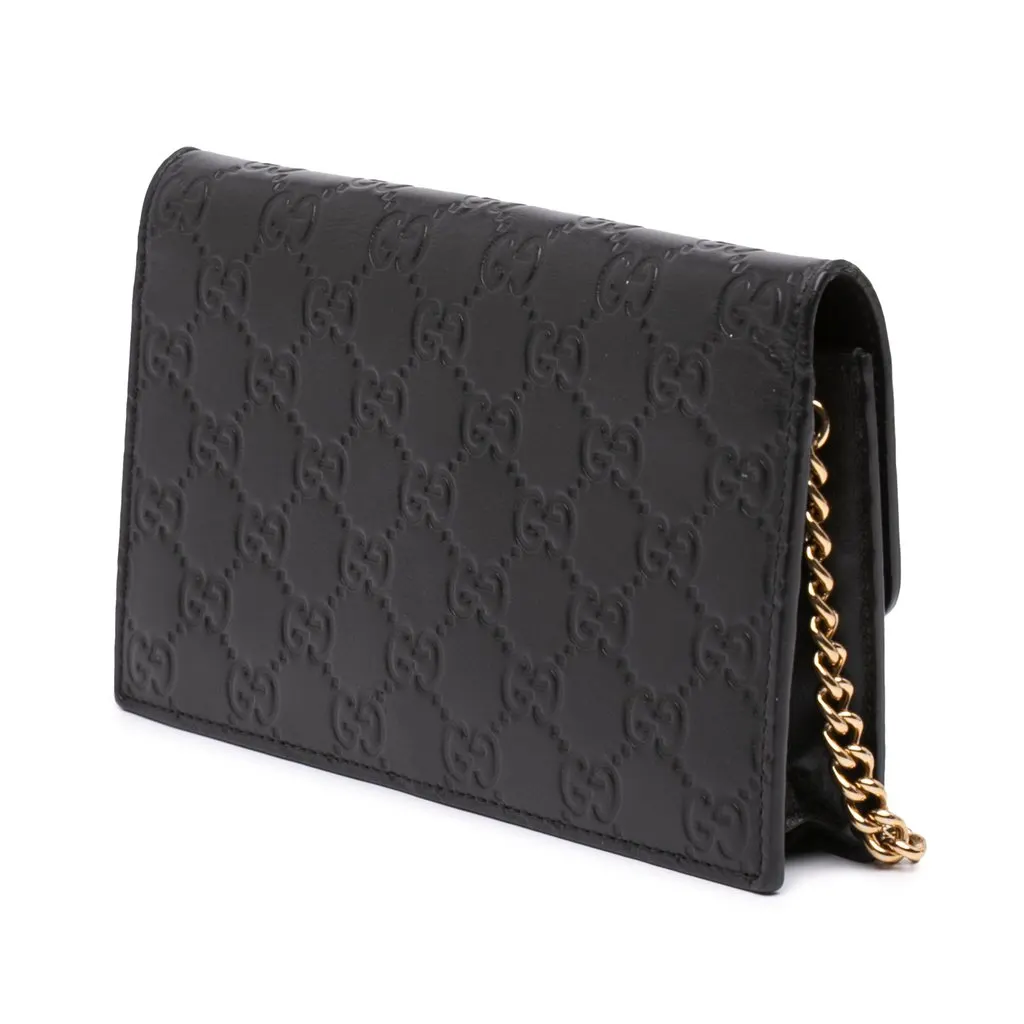 Gucci Guccissima Interlocking G Wallet on Chain Black Leather Very good - Back View