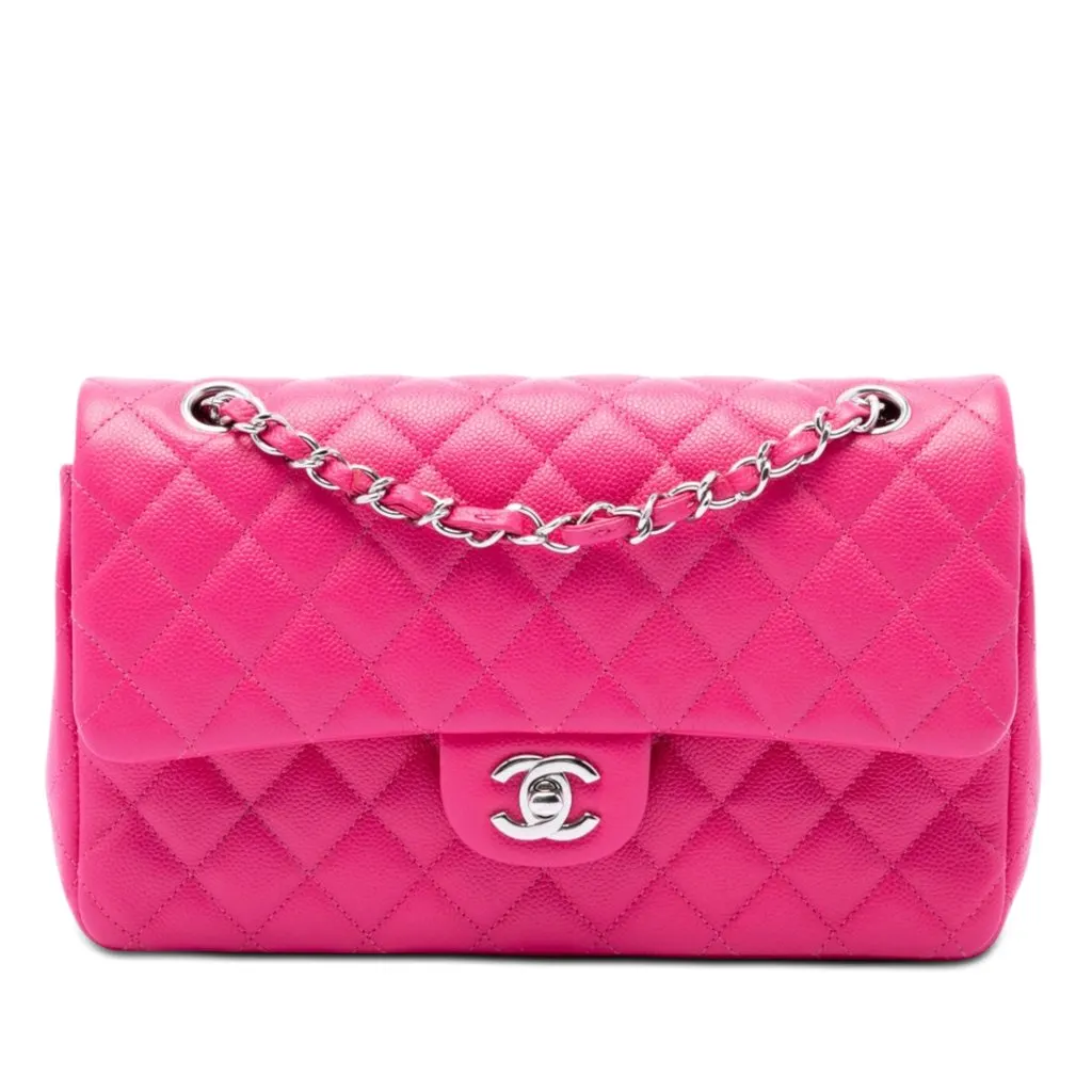 Chanel Medium Classic Caviar Double Flap Pink Leather Very good - Front View