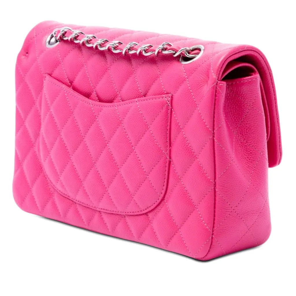 Chanel Medium Classic Caviar Double Flap Pink Leather Very good - Back View