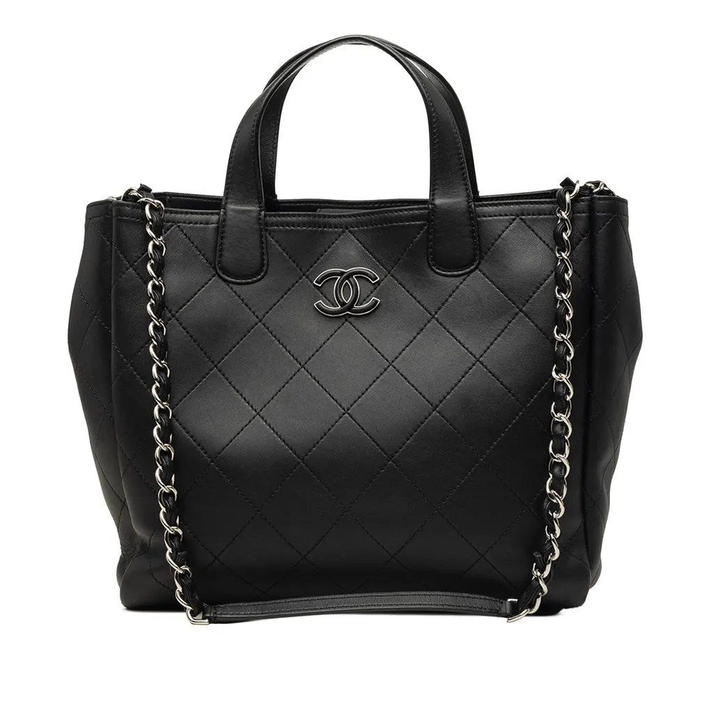 Chanel Medium Stitched Calfskin Lady Coco Shopping Tote Black Leather Very good - Front View