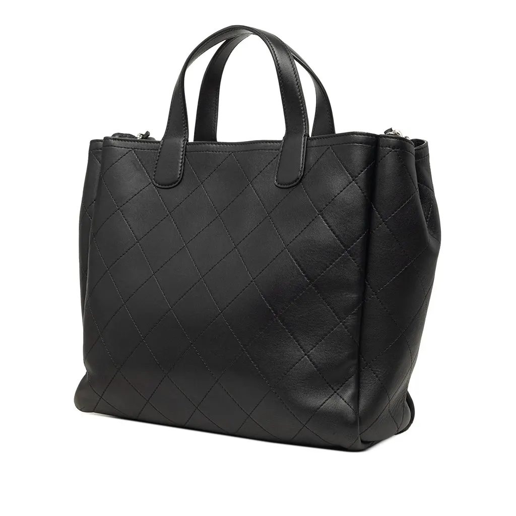 Chanel Medium Stitched Calfskin Lady Coco Shopping Tote Black Leather Very good - Back View
