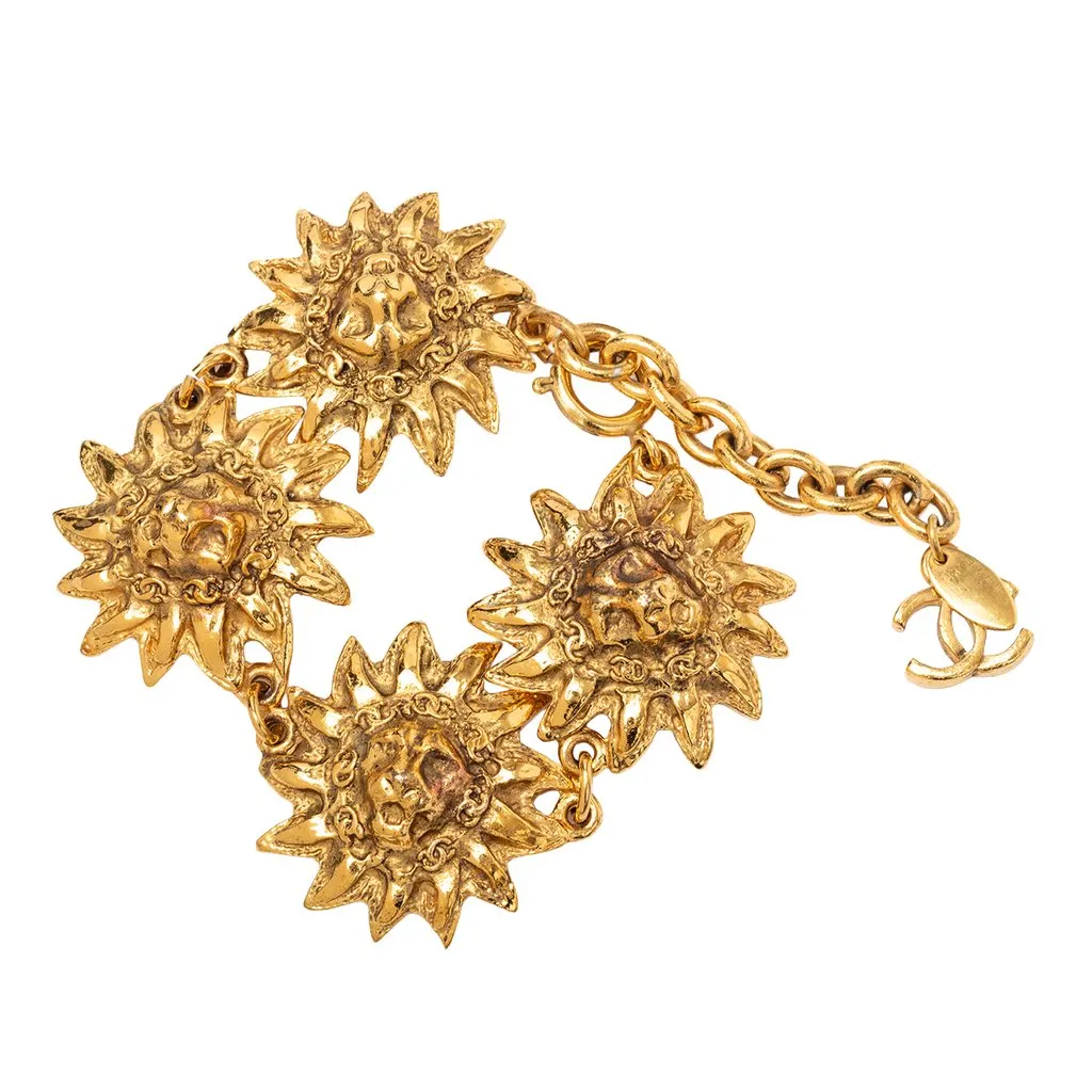 Chanel CC Gold Plated Lion Head Medallion Link Bracelet Gold Metal Very good - Back View