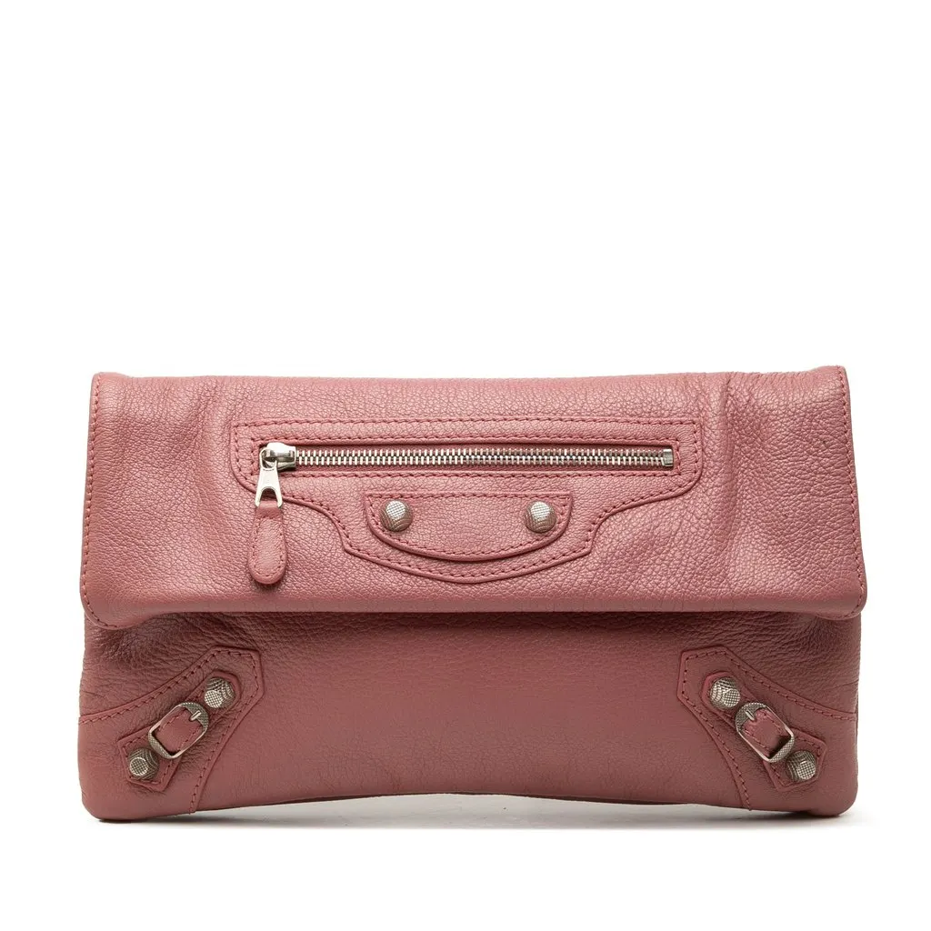 Balenciaga Grained Calfskin Motocross Giant 21 Envelope Clutch Pink Leather Very good - Front View