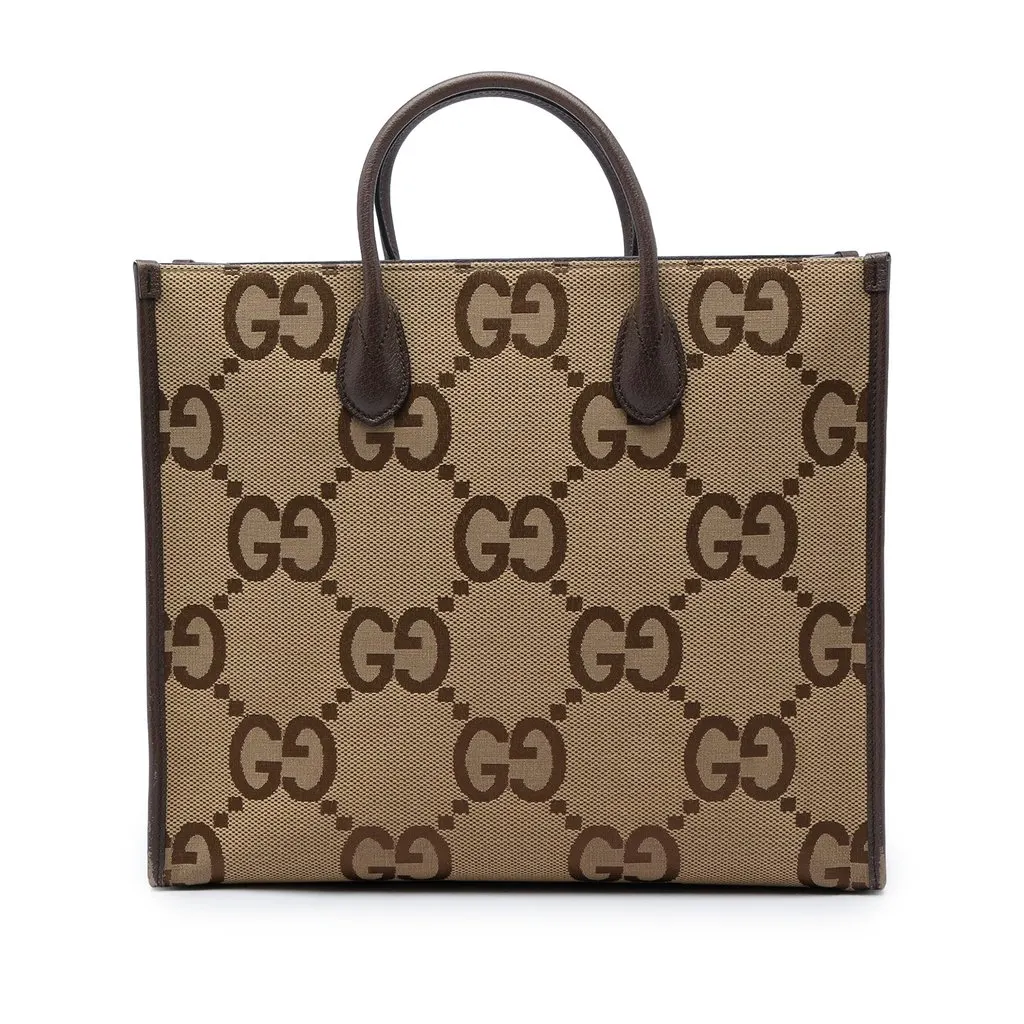 Gucci Jumbo GG Canvas Web Tote Beige Canvas Good - Front View