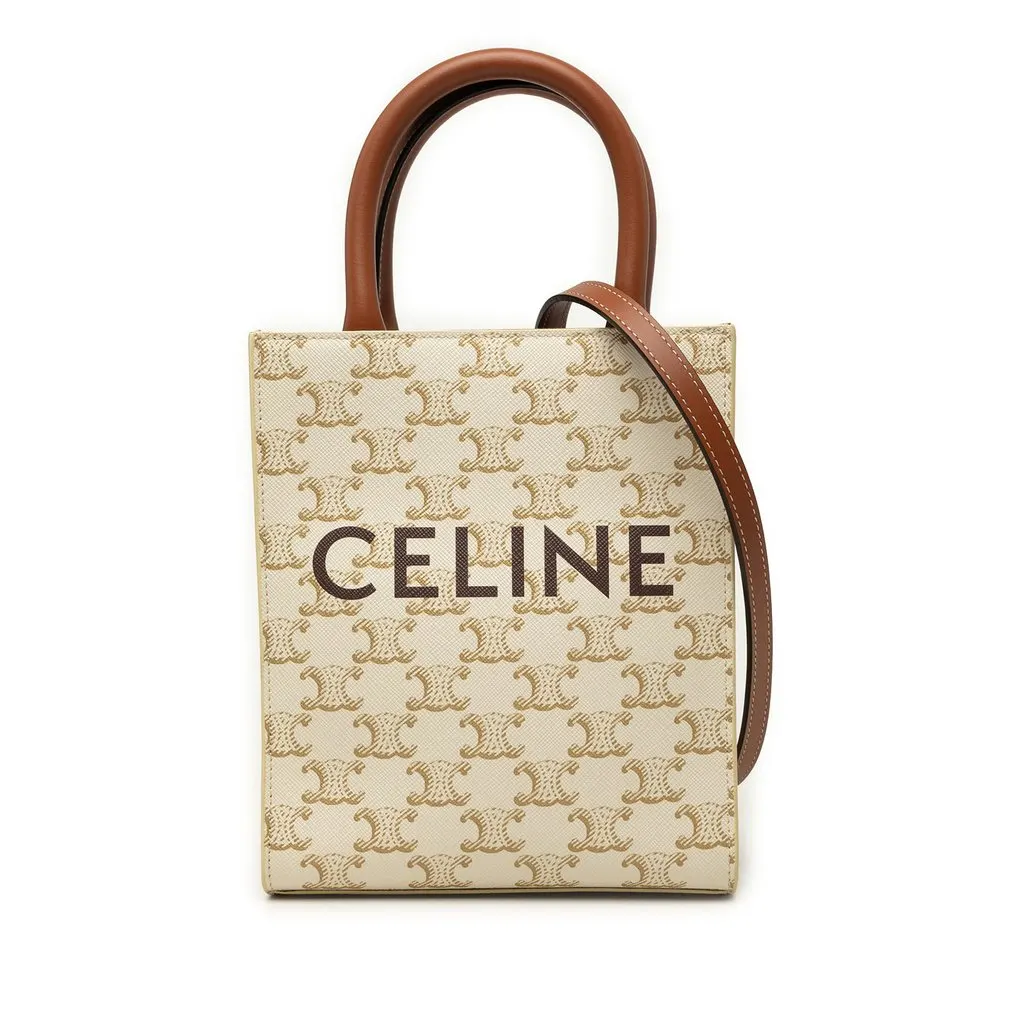 Celine Mini Triomphe Coated Canvas Vertical Cabas Satchel White Very good - Front View