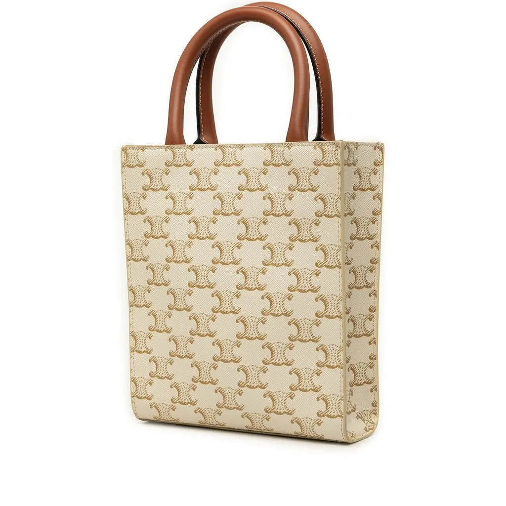 Celine Mini Triomphe Coated Canvas Vertical Cabas Satchel White Very good - Back View