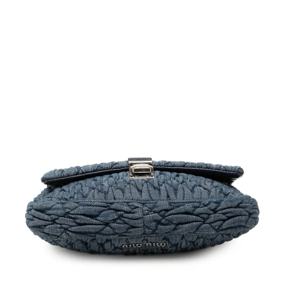 Miu Miu Matelasse Denim Crystal Chain Satchel Blue Very good - Inside View