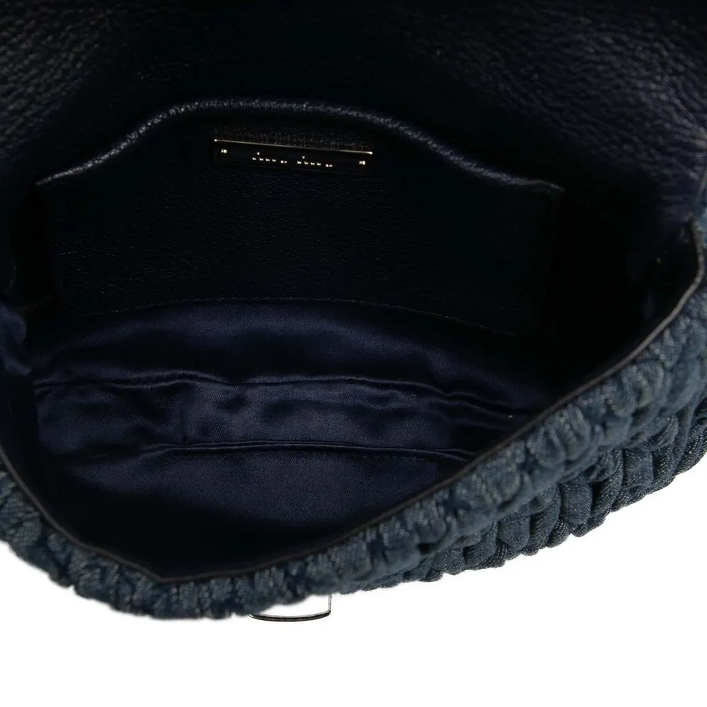 Miu Miu Matelasse Denim Crystal Chain Satchel Blue Very good - Model View