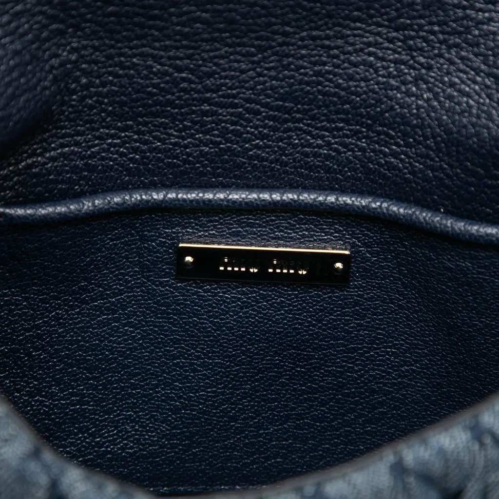Miu Miu Matelasse Denim Crystal Chain Satchel Blue Very good - Box View