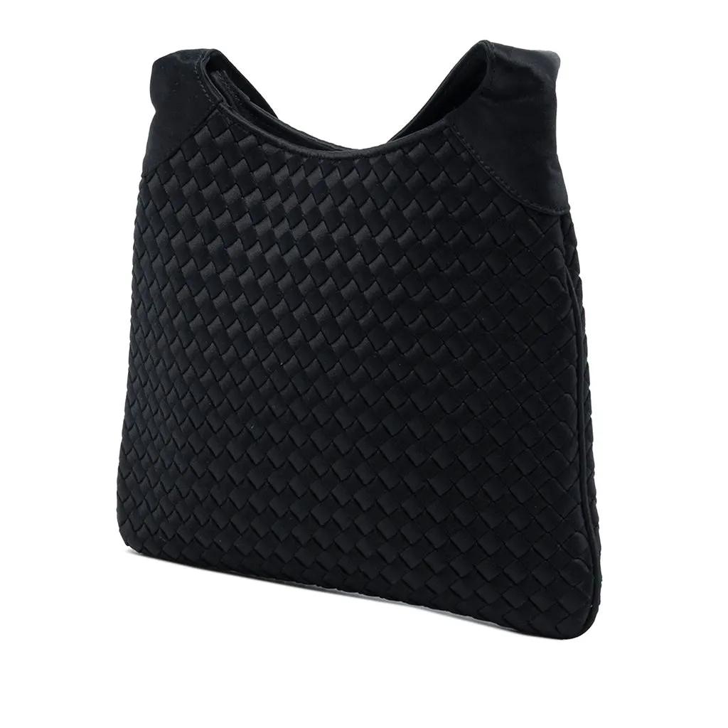 Bottega Veneta Satin Intrecciato Shoulder Bag Black Satin Good - Back View