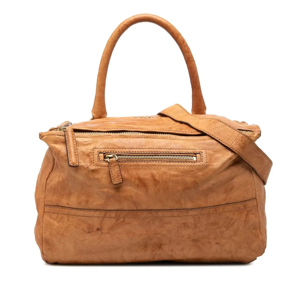 Givenchy Medium Wrinkled Sheepskin Pandora Satchel Brown Leather Very good - Front View